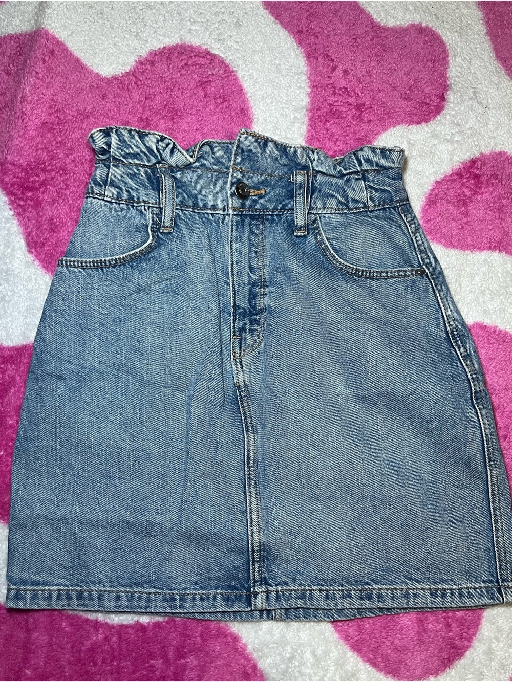 Divided Ruffled Waist Denim Mini Skirt in Blue